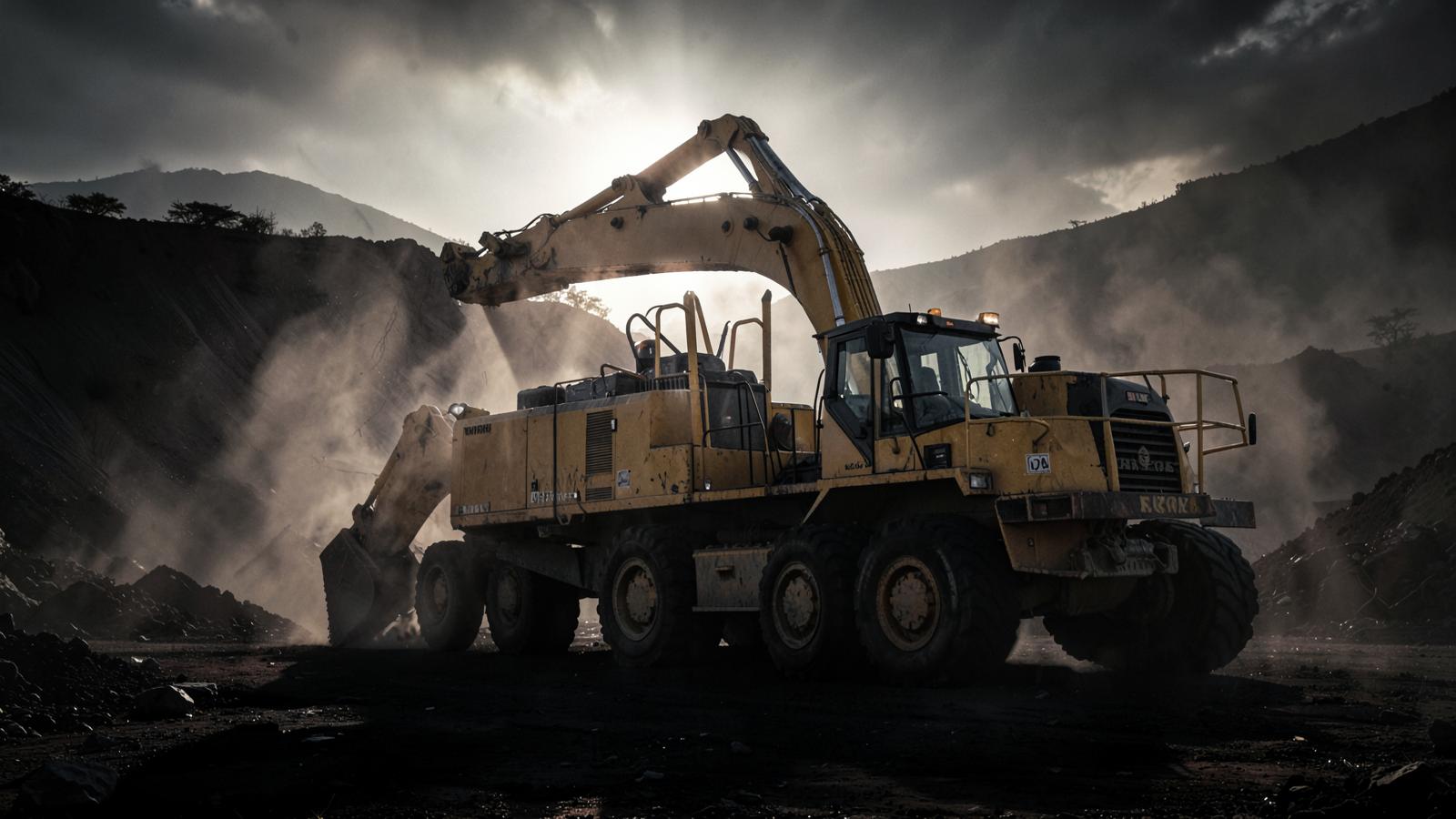 Excavator working at an African mining site